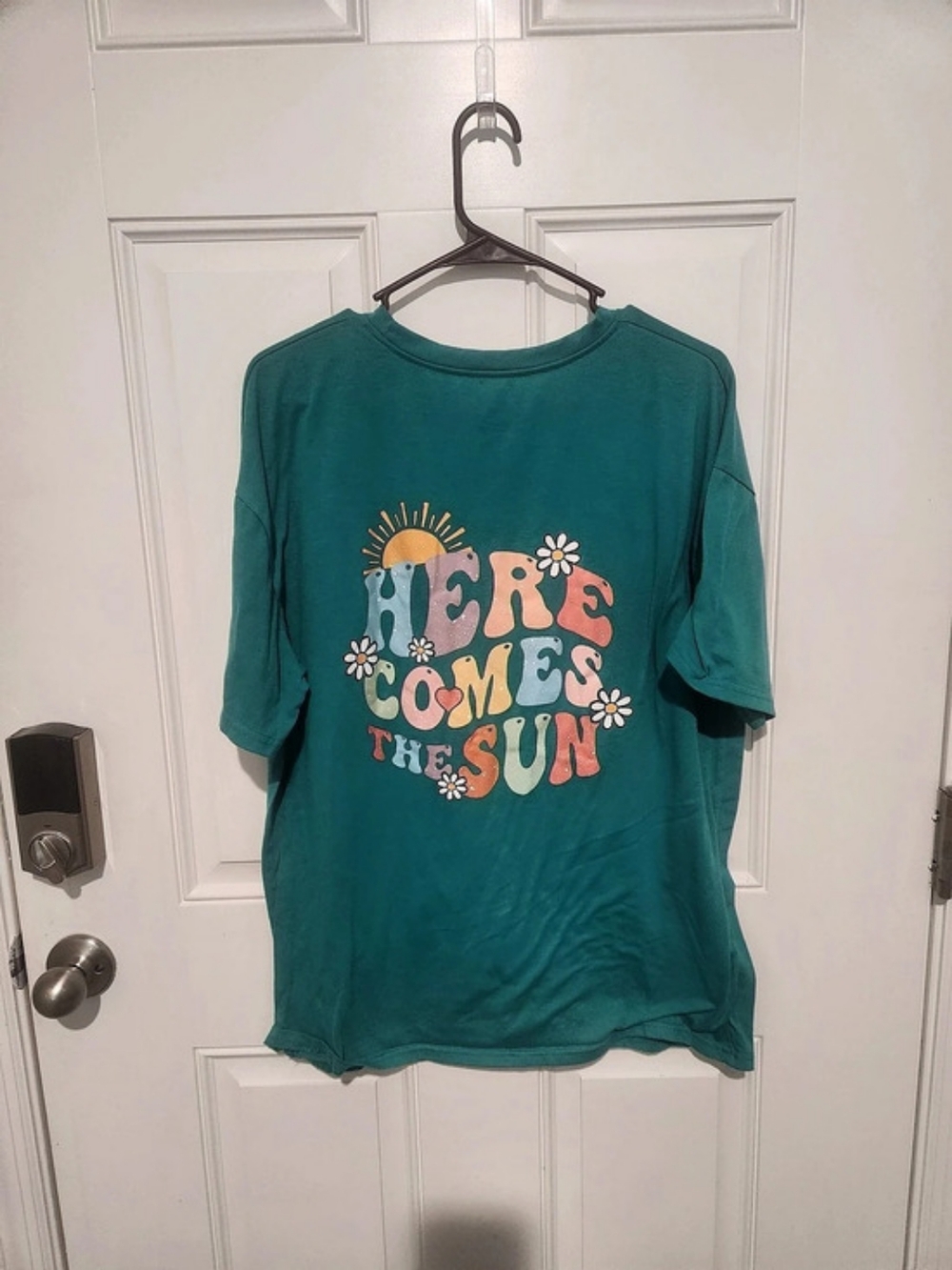SHEIN Women's Green Here Comes The Sun Graphic T-Shirt Size L Crew Neck